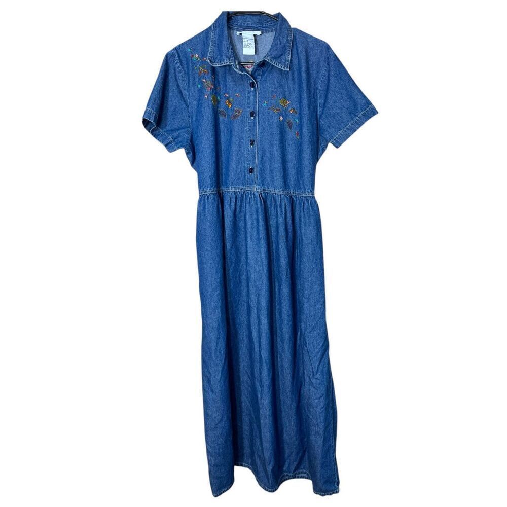 Vintage Pellini Blues‎ Denim Embroidered Maxi Dress Size 16